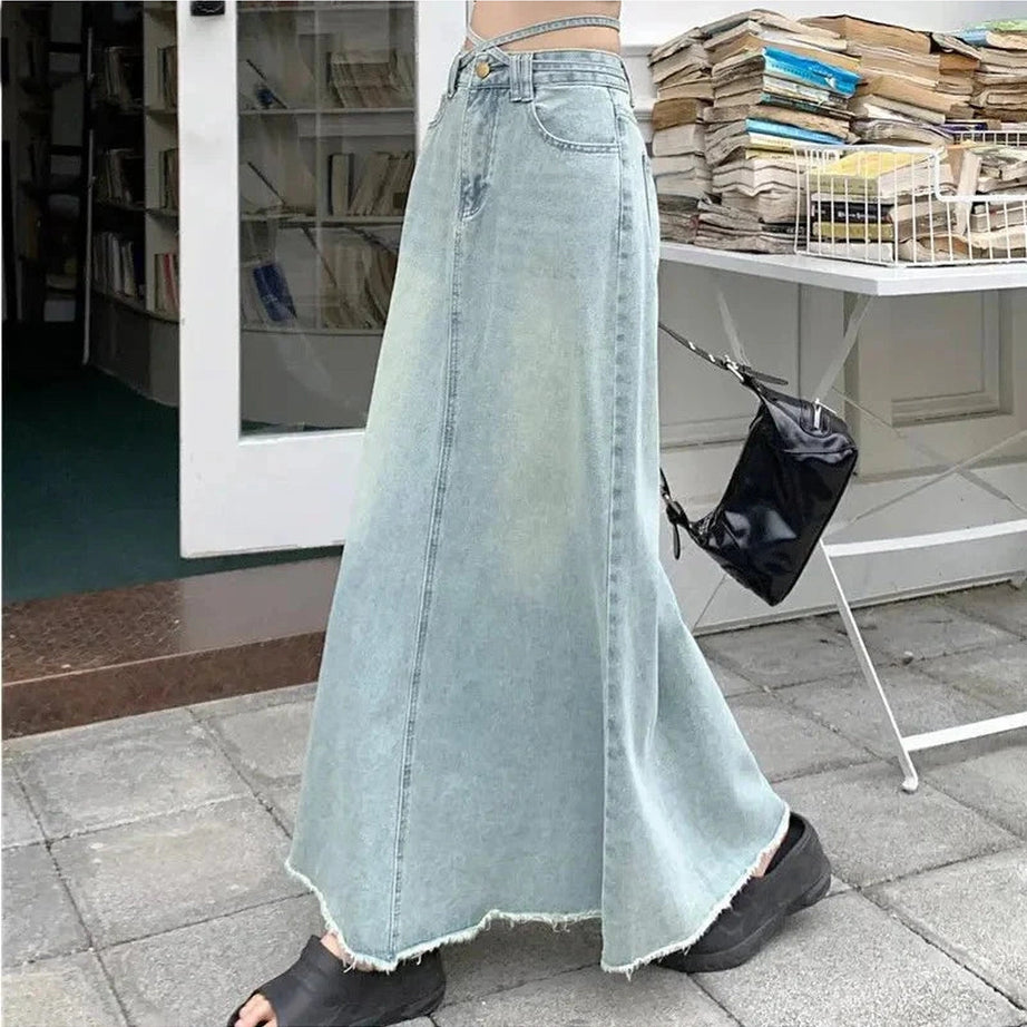 Y2k Long Denim Maxi Skirt