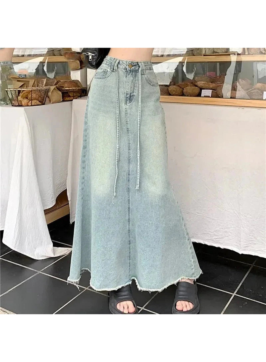 Y2k Long Denim Maxi Skirt