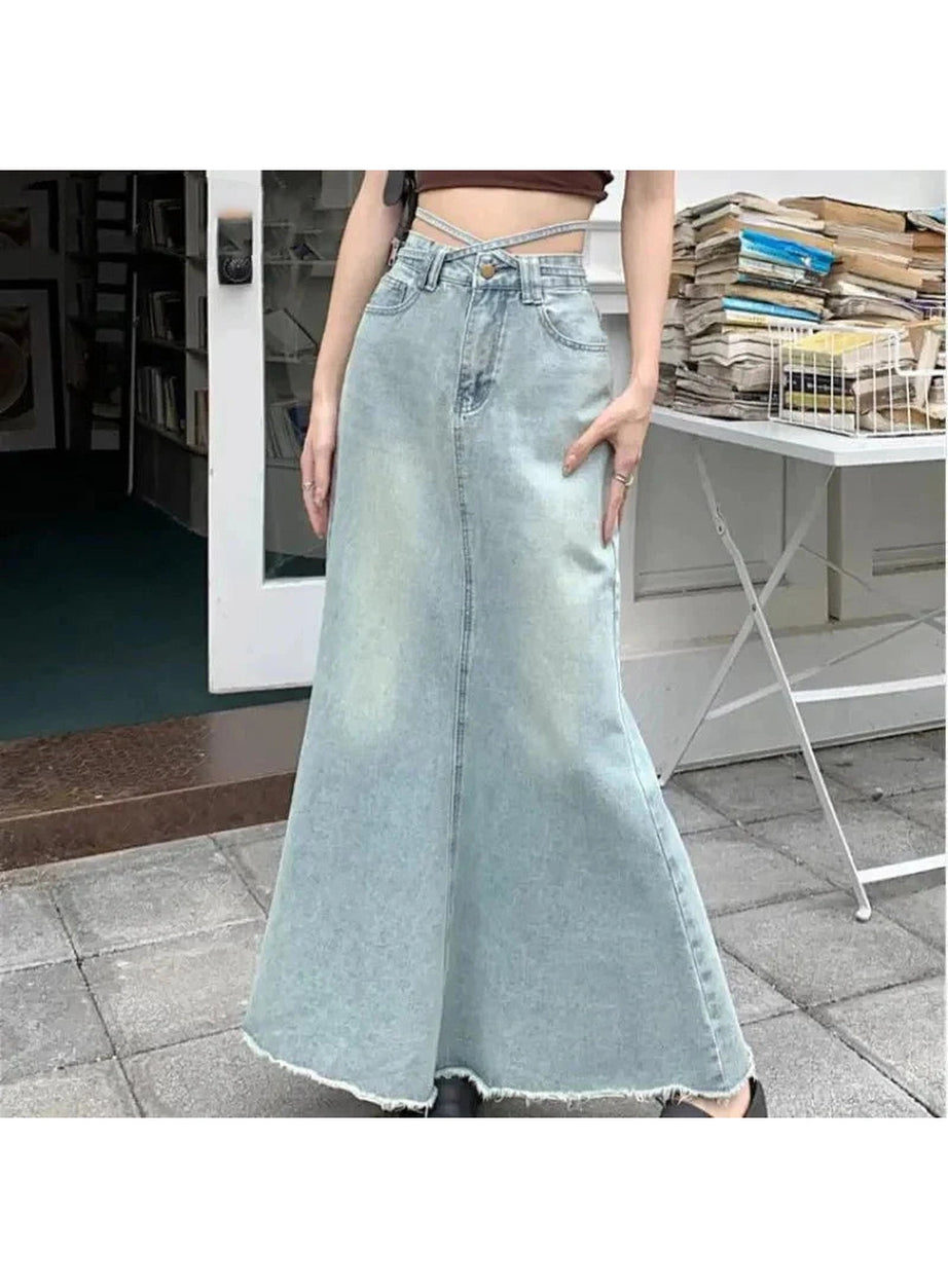 Y2k Long Denim Maxi Skirt