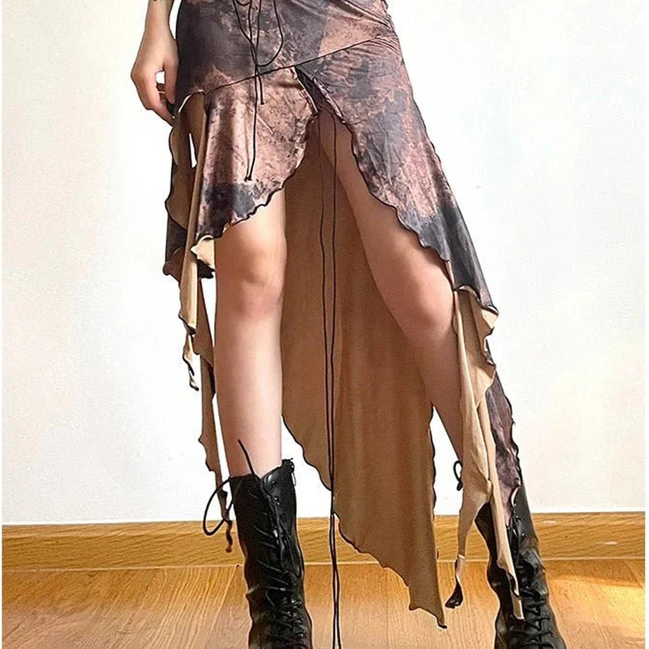 Y2k Long Irregular Brown Skirt