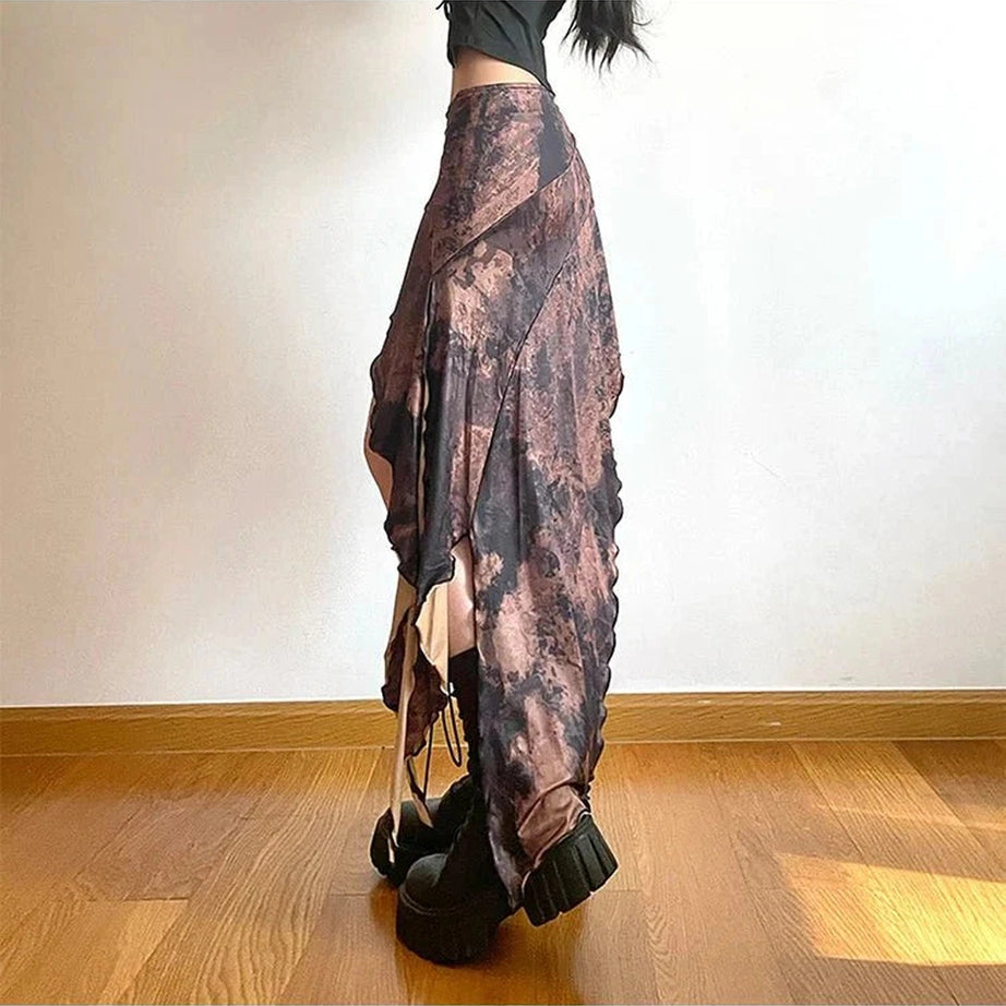 Y2k Long Irregular Brown Skirt
