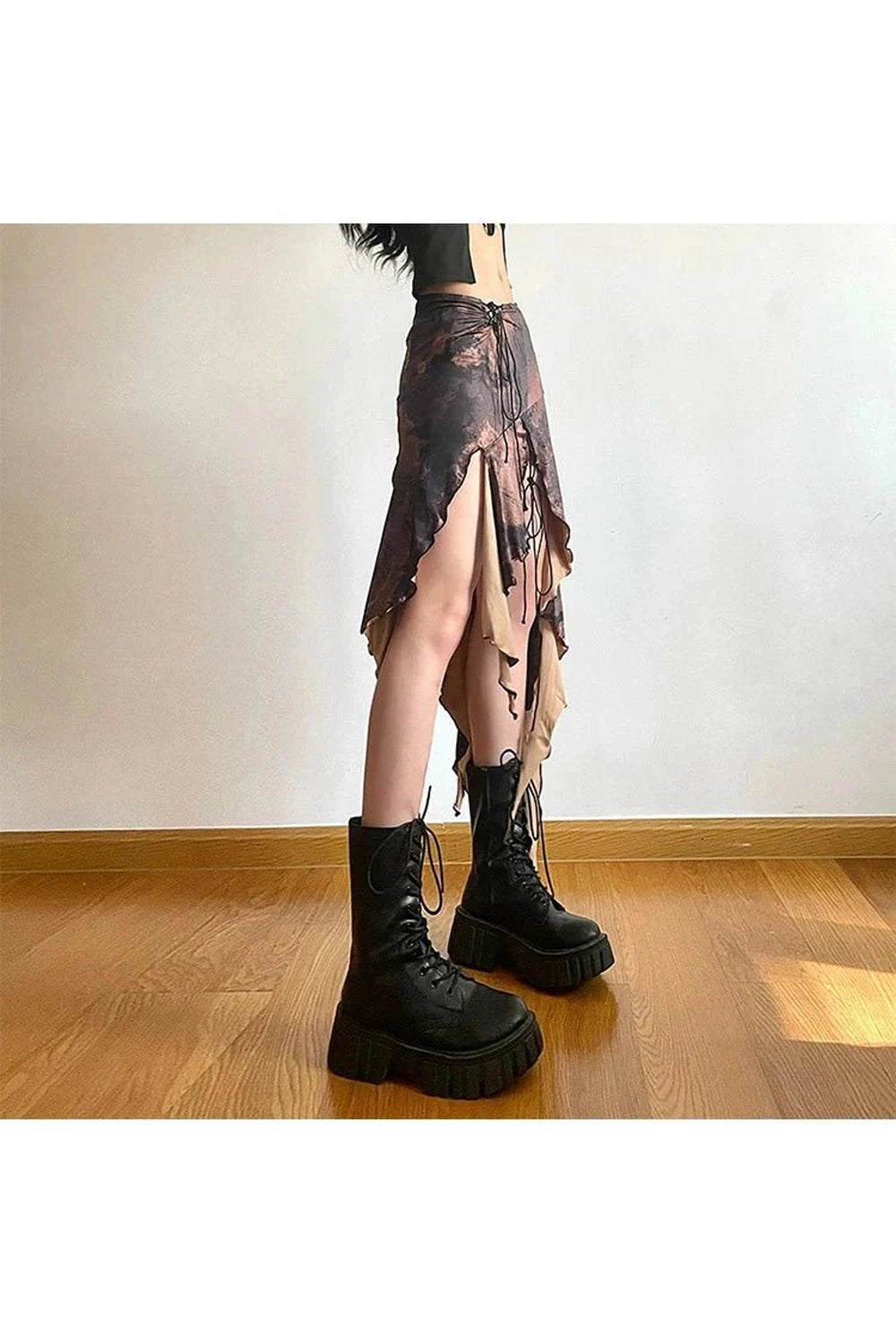 Y2k Long Irregular Brown Skirt