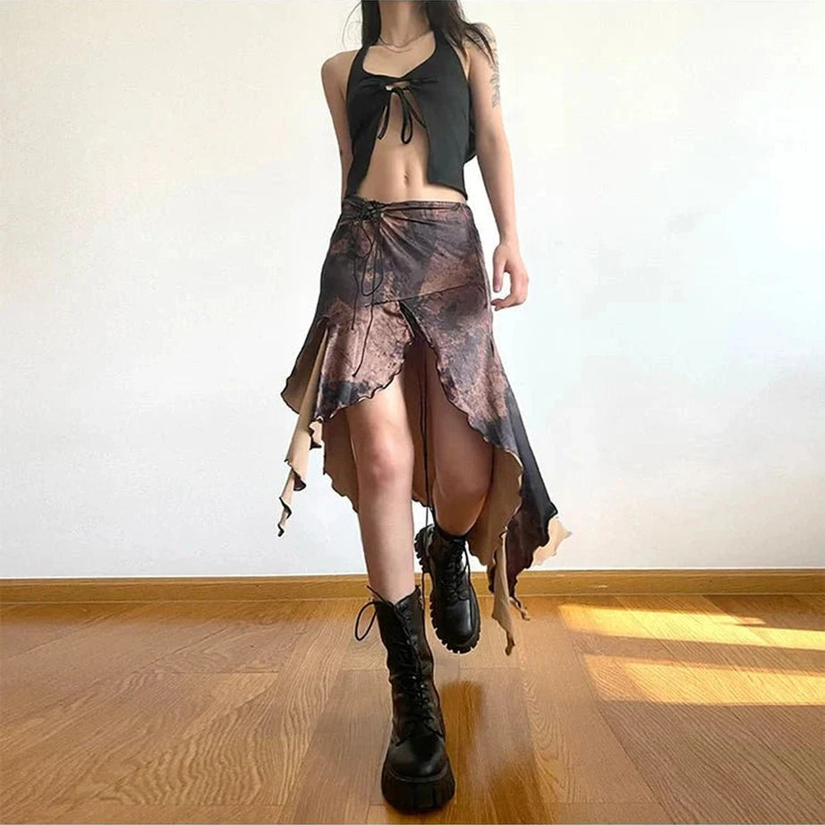 Y2k Long Irregular Brown Skirt