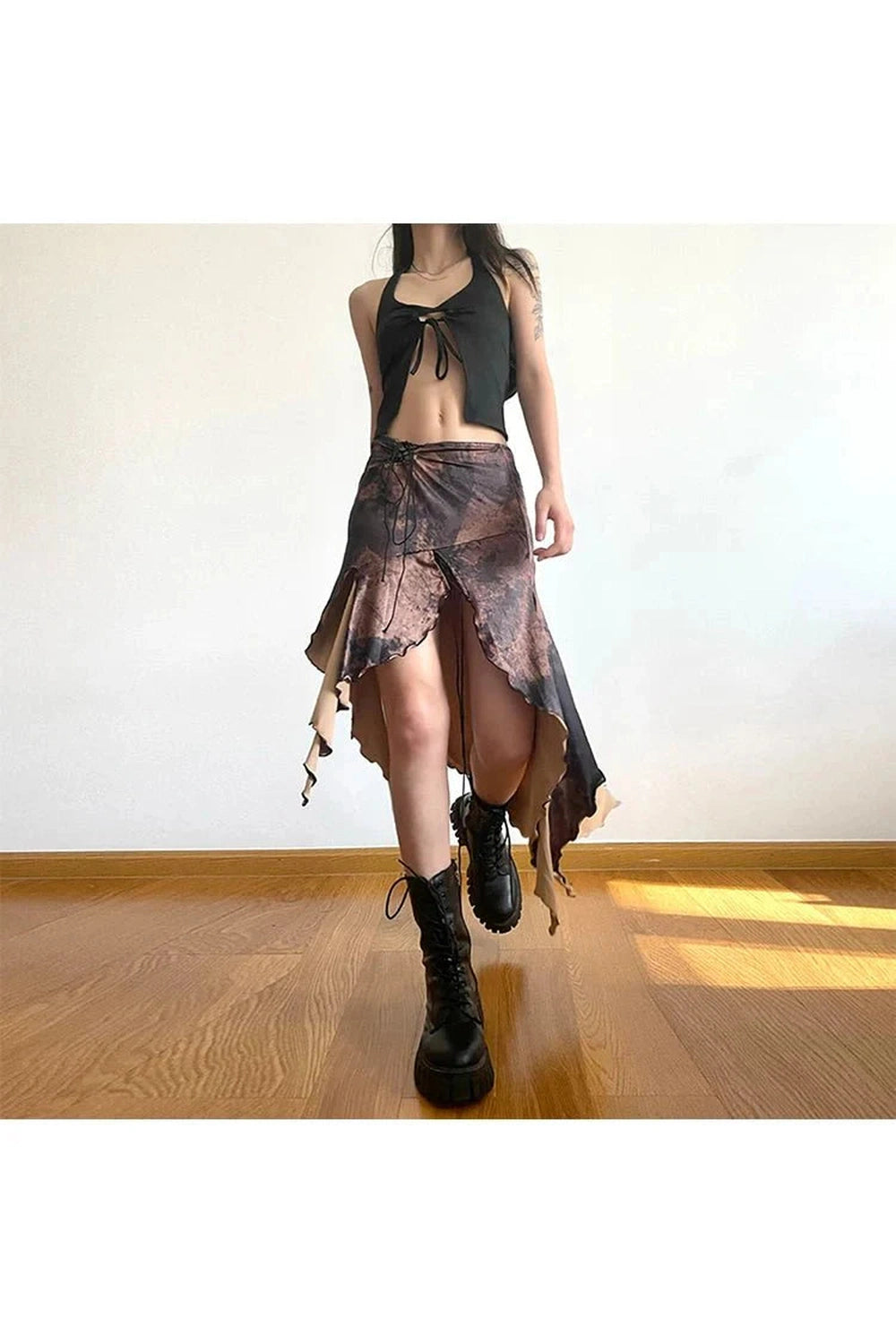Y2k Long Irregular Brown Skirt