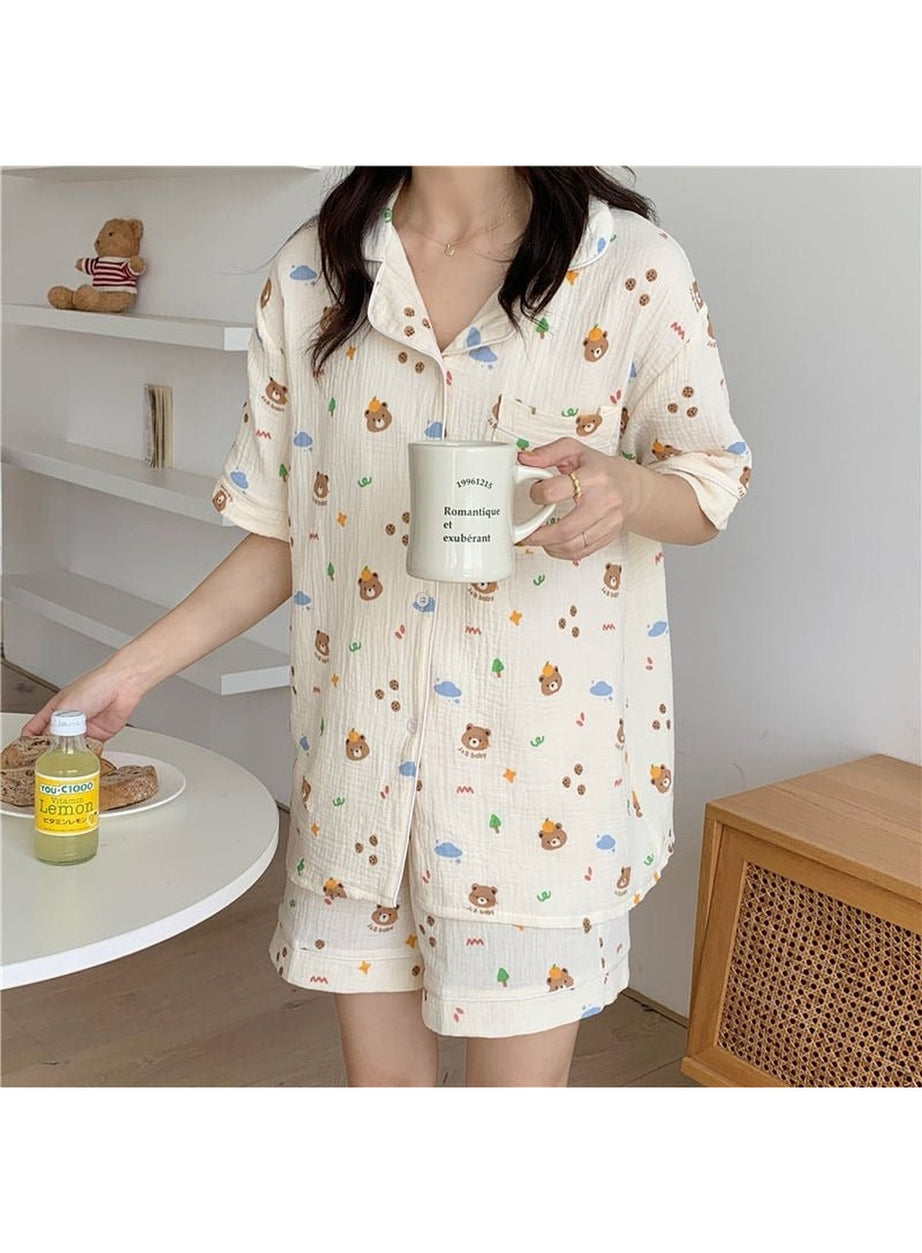 Y2k Long Sleeve Bear Print Pajama