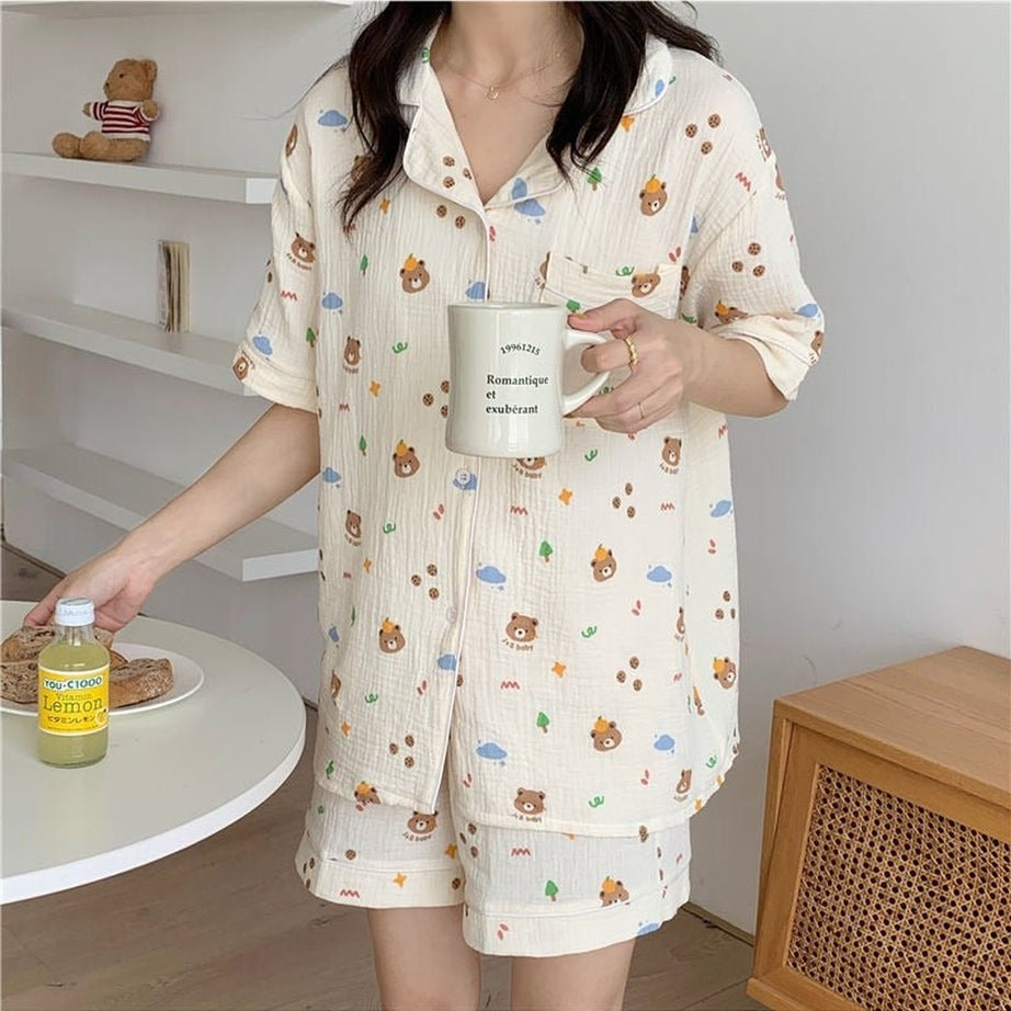 Y2k Long Sleeve Bear Print Pajama