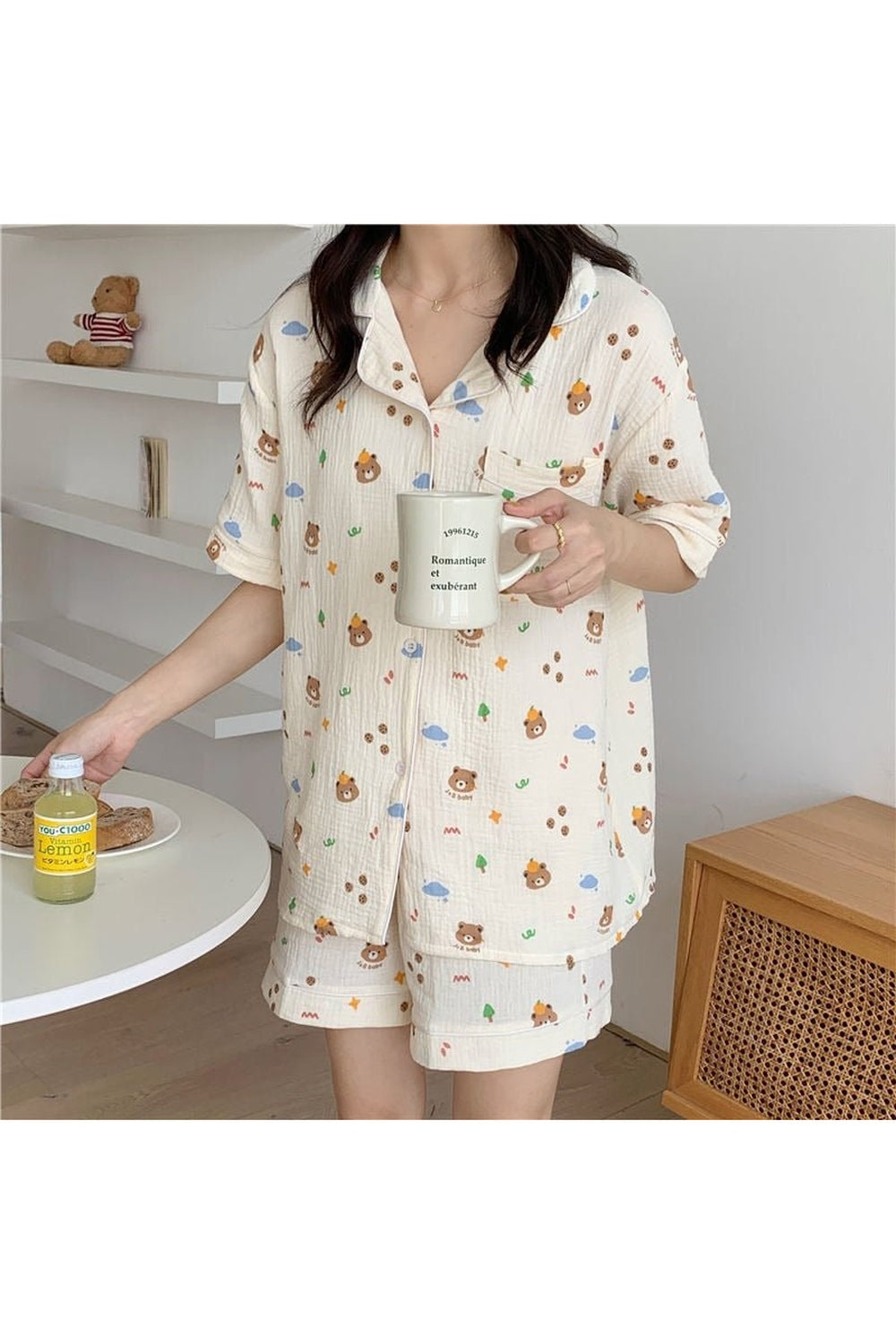 Y2k Long Sleeve Bear Print Pajama