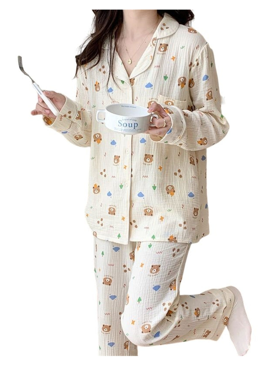 Y2k Long Sleeve Bear Print Pajama
