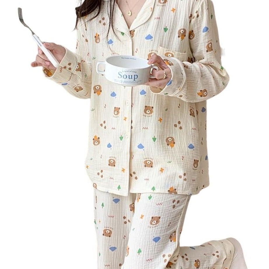 Y2k Long Sleeve Bear Print Pajama