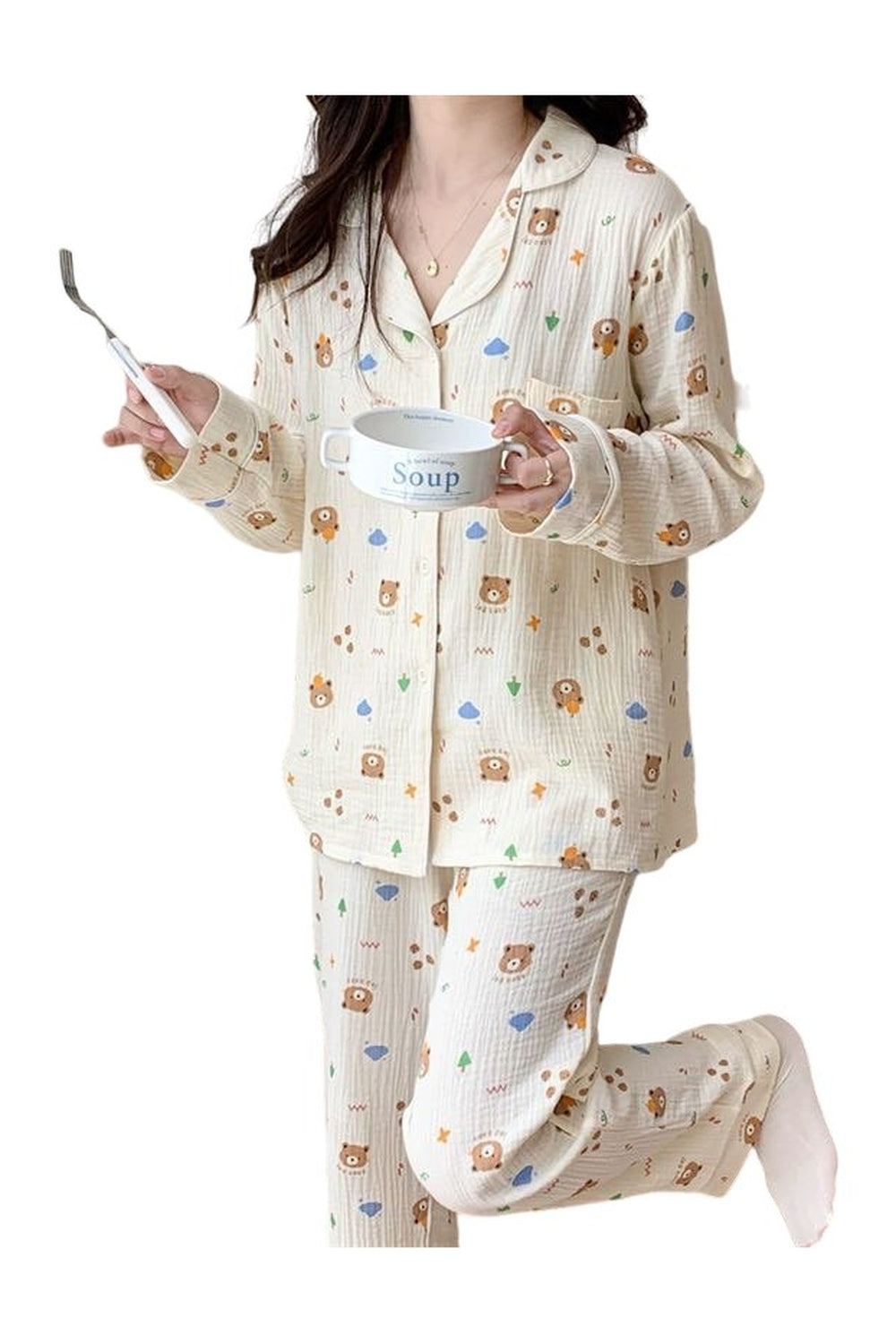 Y2k Long Sleeve Bear Print Pajama