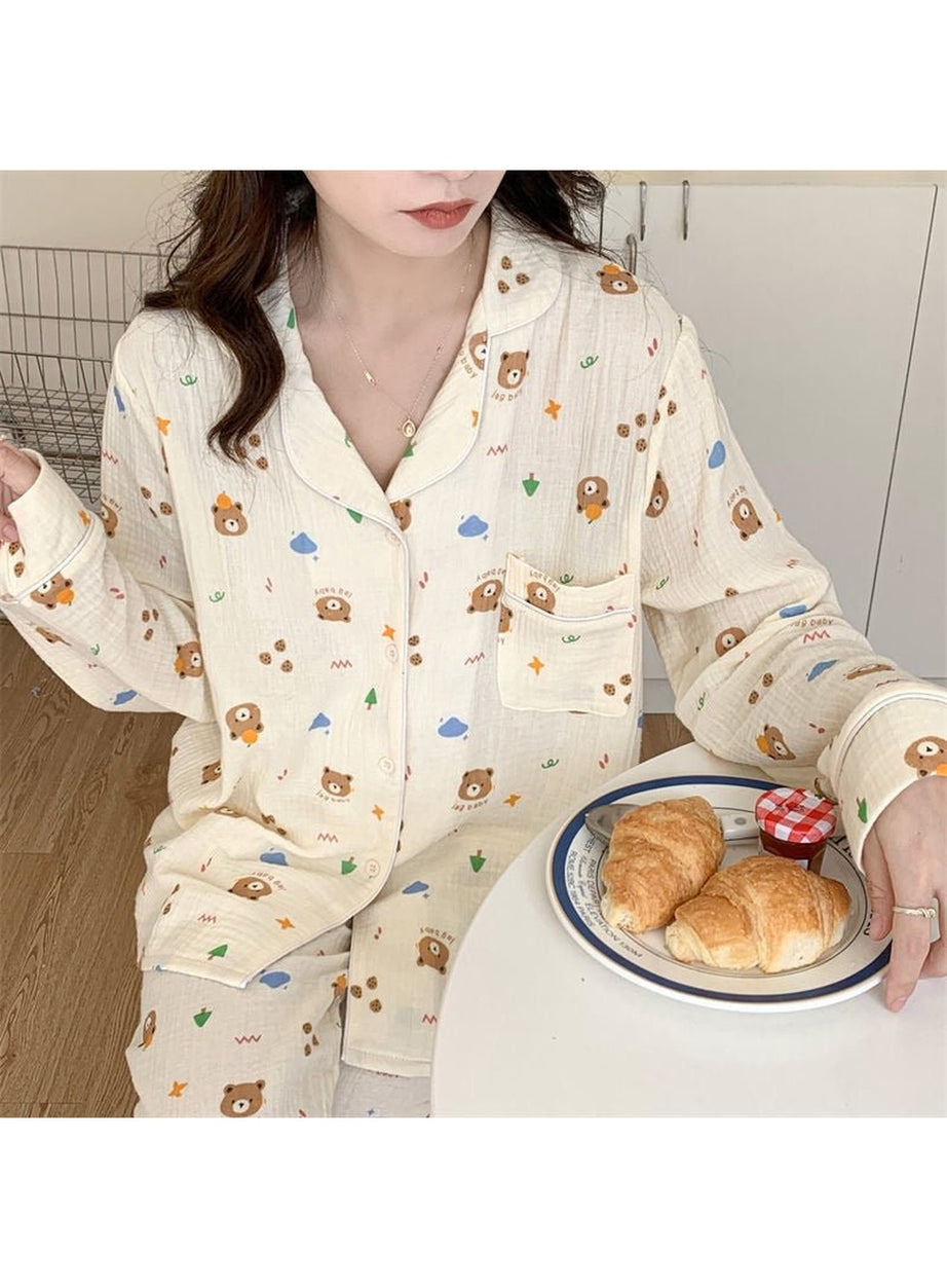 Y2k Long Sleeve Bear Print Pajama