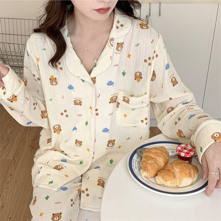 Y2k Long Sleeve Bear Print Pajama