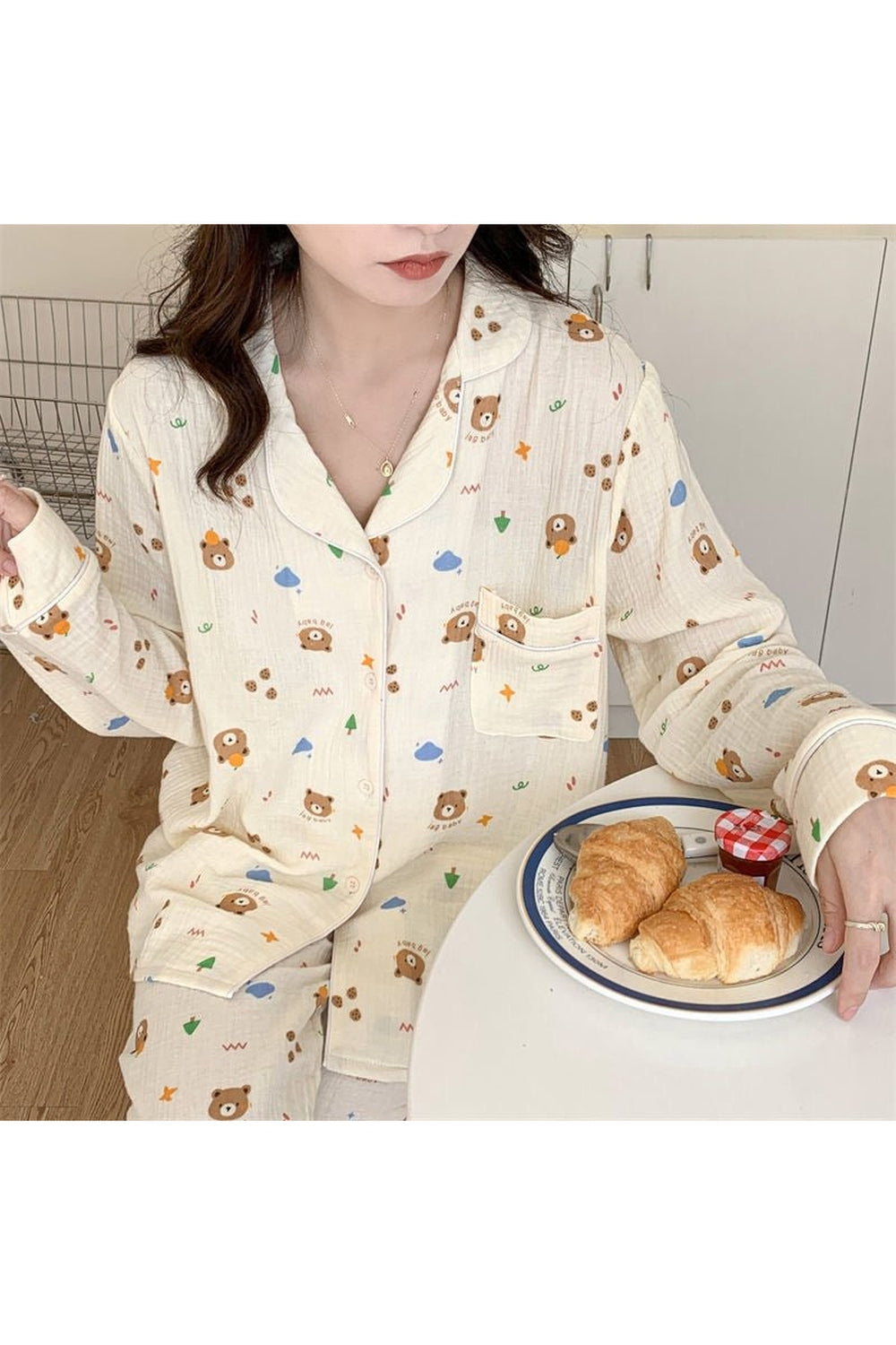 Y2k Long Sleeve Bear Print Pajama