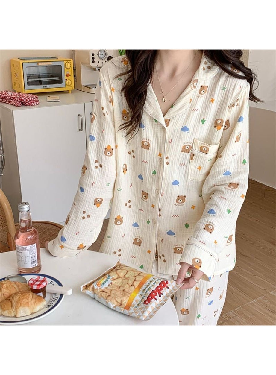 Y2k Long Sleeve Bear Print Pajama