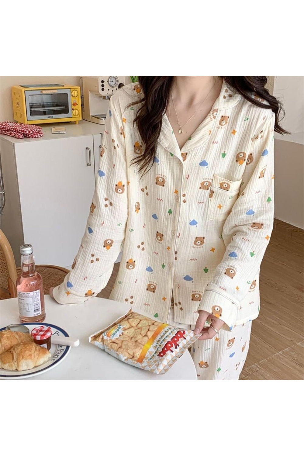 Y2k Long Sleeve Bear Print Pajama