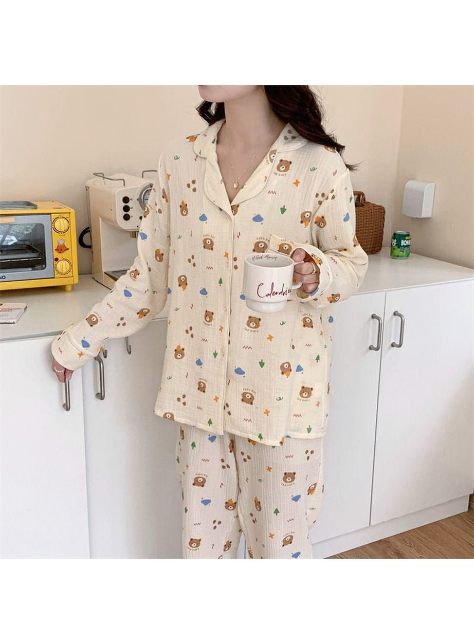 Y2k Long Sleeve Bear Print Pajama