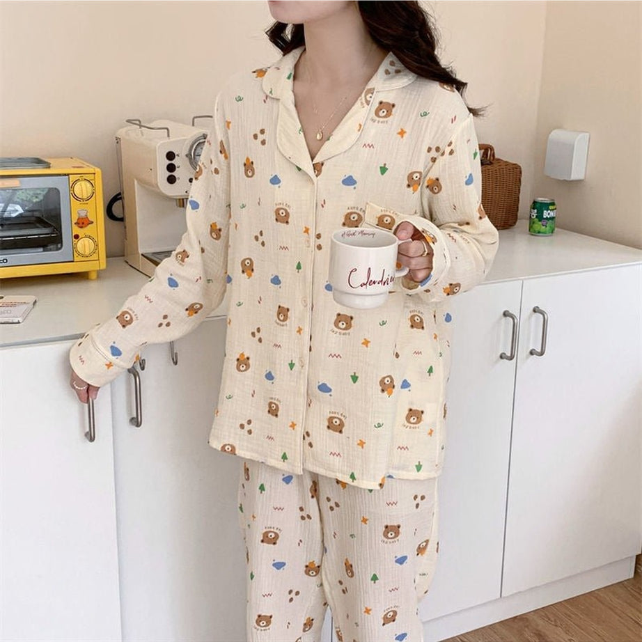 Y2k Long Sleeve Bear Print Pajama