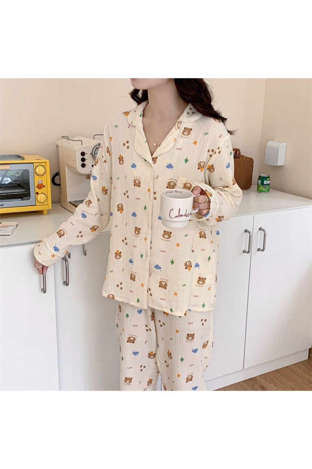 Y2k Long Sleeve Bear Print Pajama