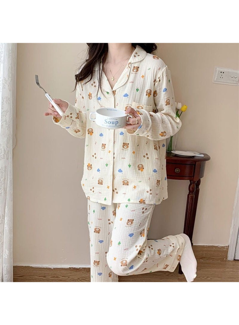 Y2k Long Sleeve Bear Print Pajama