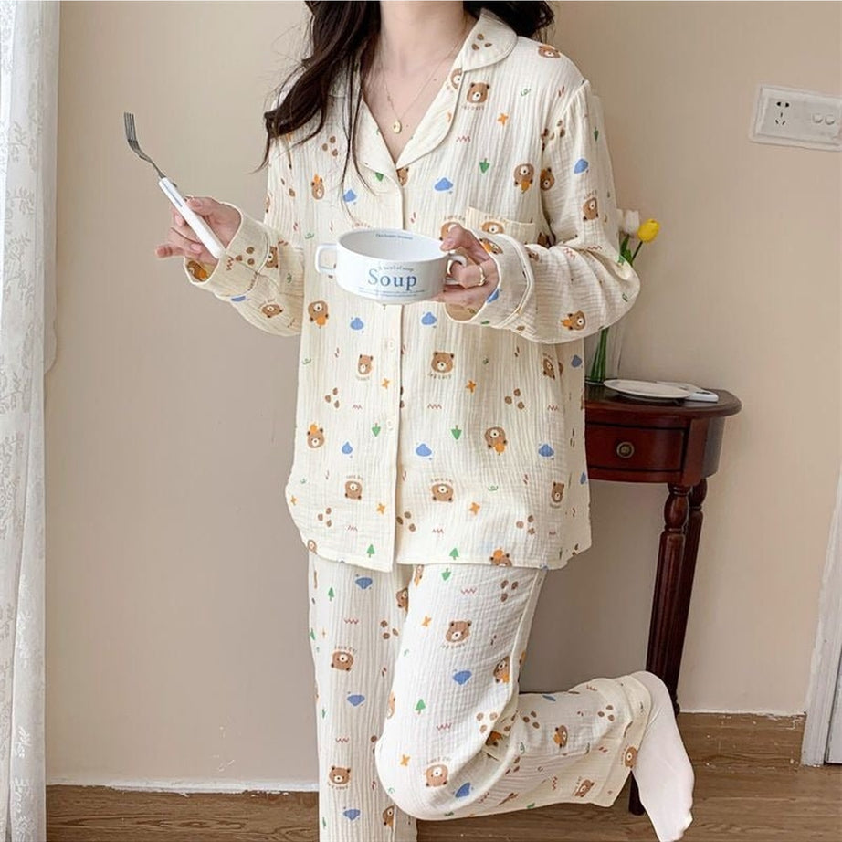 Y2k Long Sleeve Bear Print Pajama