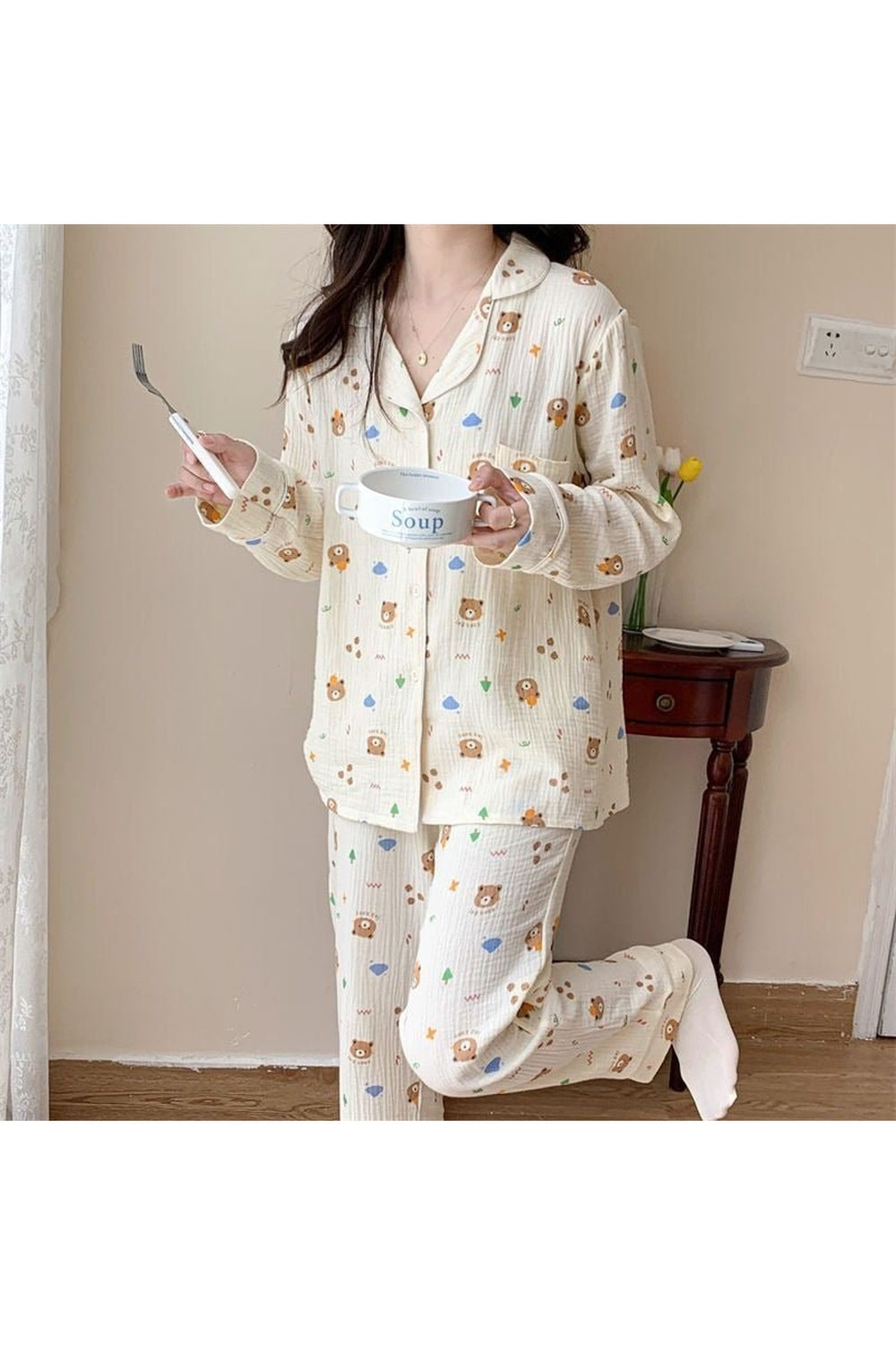 Y2k Long Sleeve Bear Print Pajama