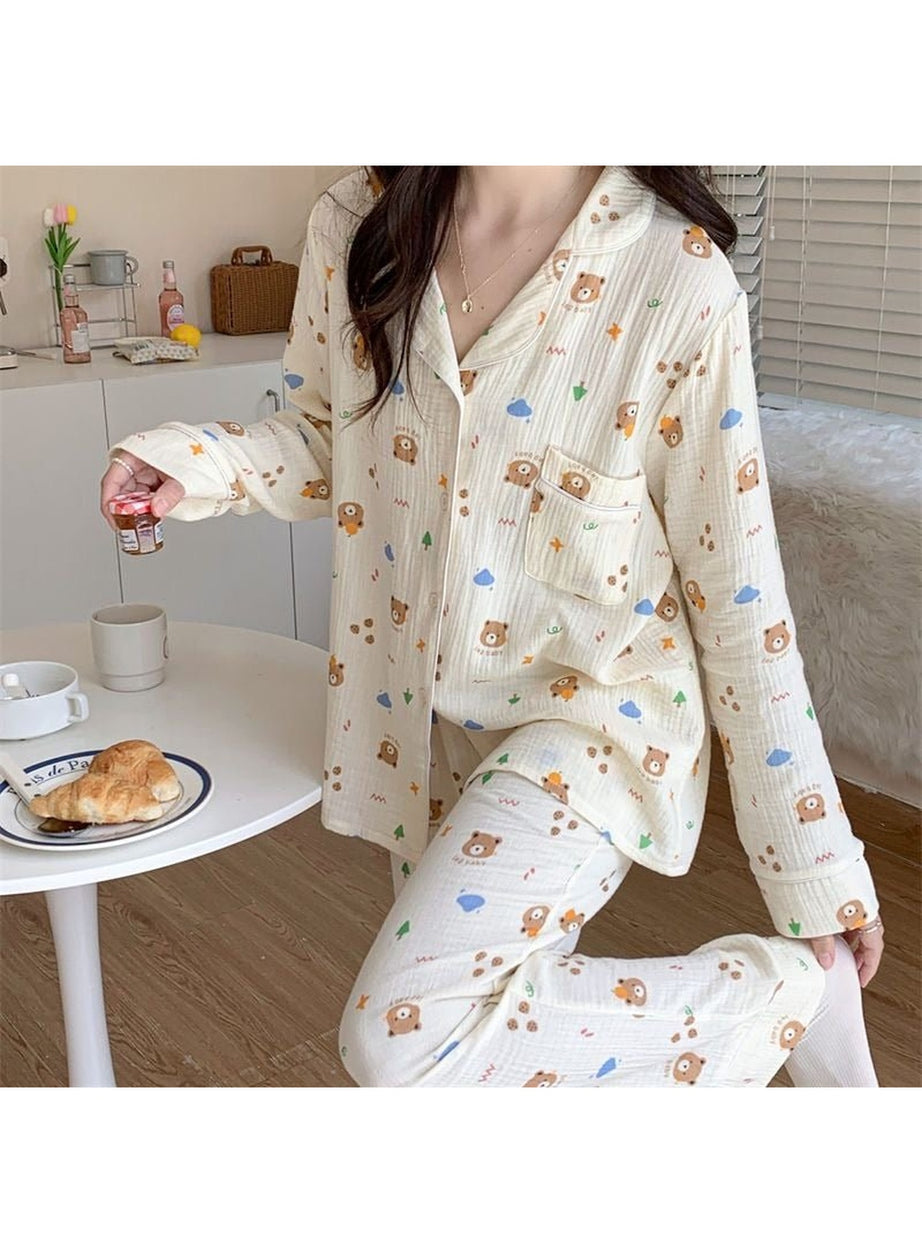 Y2k Long Sleeve Bear Print Pajama