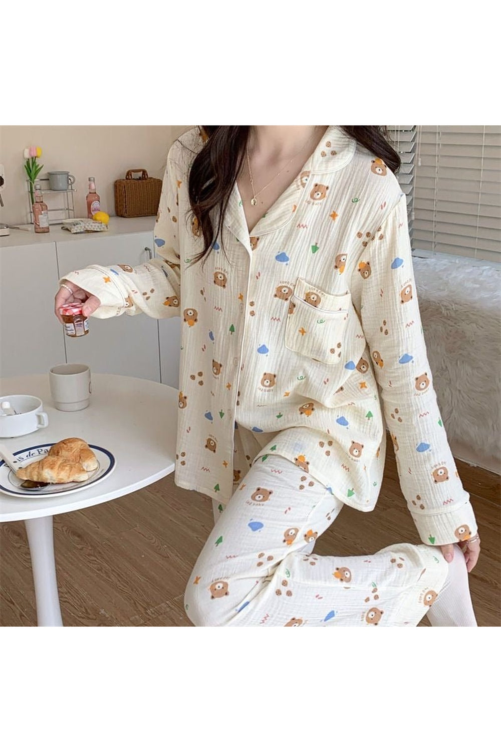 Y2k Long Sleeve Bear Print Pajama