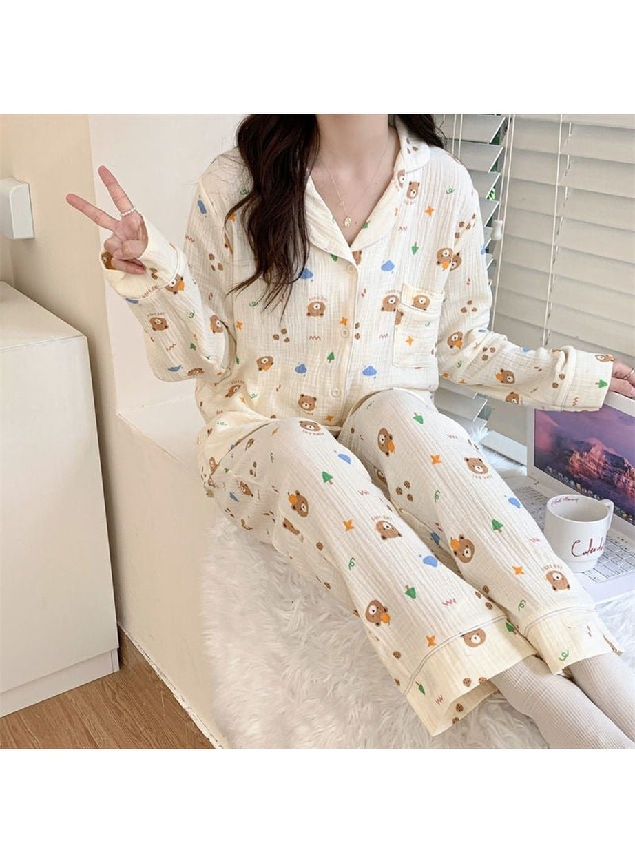 Y2k Long Sleeve Bear Print Pajama