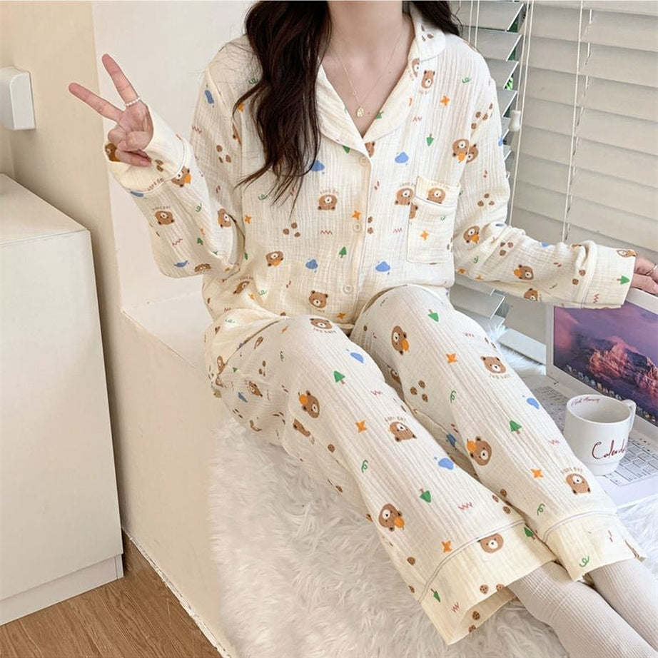 Y2k Long Sleeve Bear Print Pajama