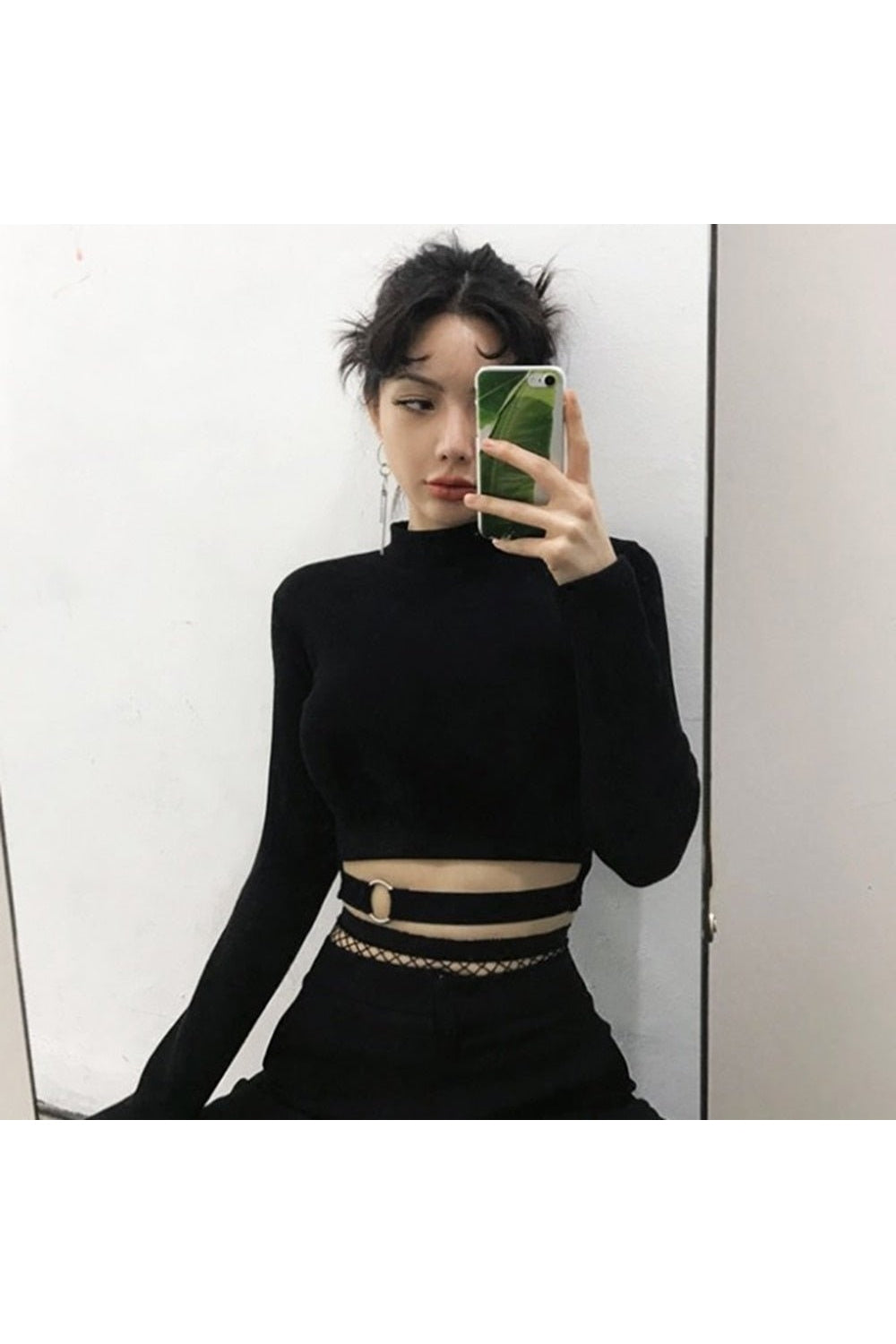 Y2k Long Sleeve Goth Crop Top