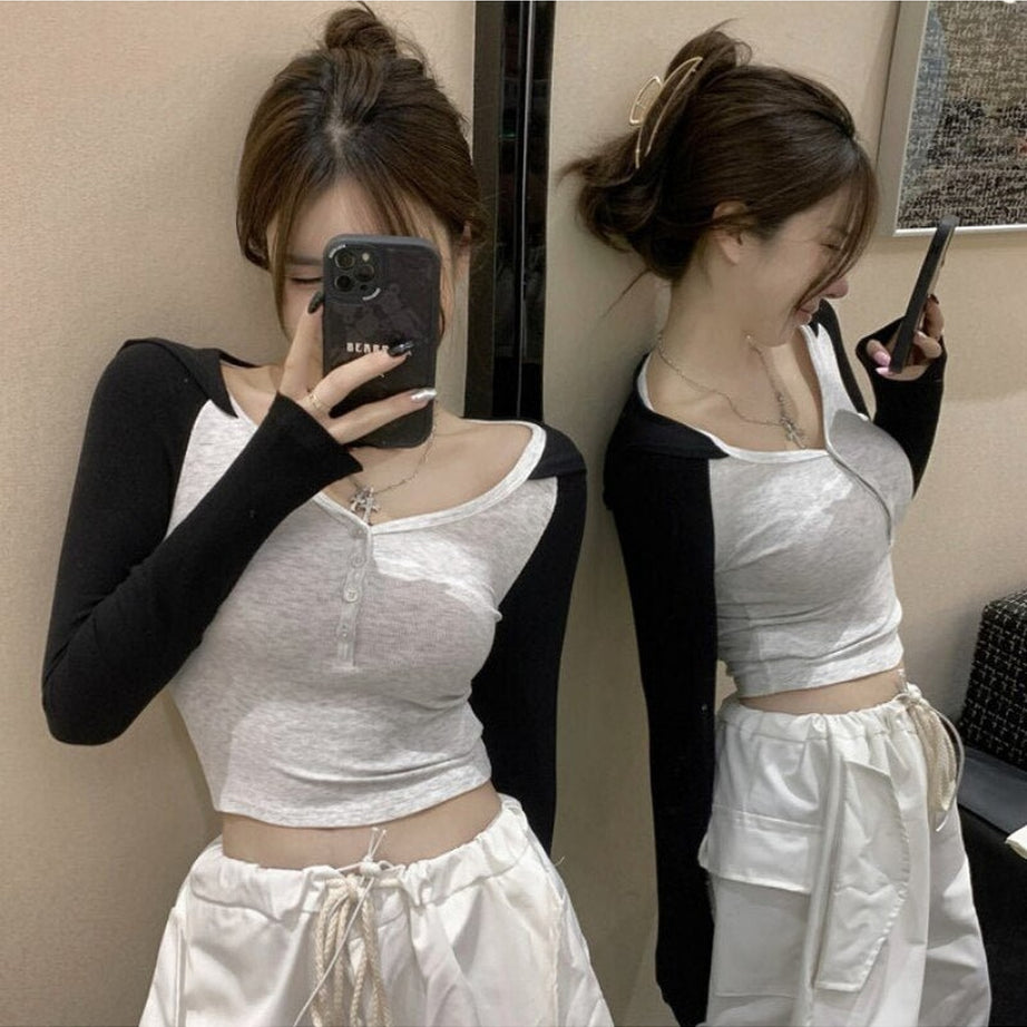 Y2k Long Sleeve Hooded Crop Top