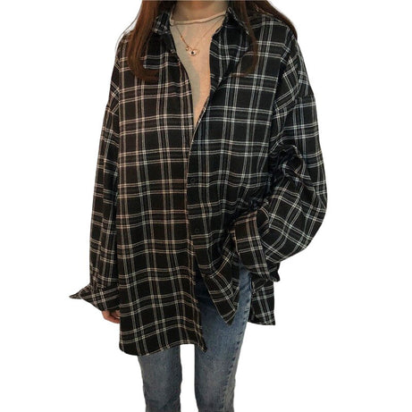 Long Sleeve Plaid Blouse - Blouses