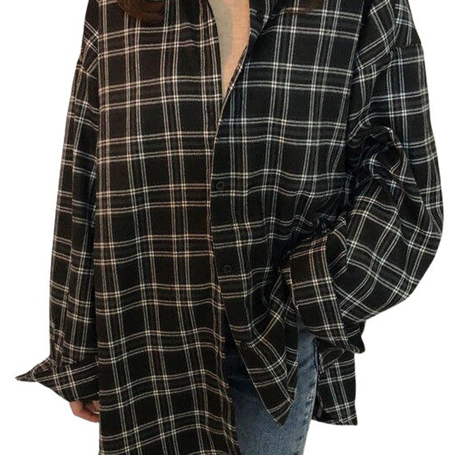 Y2k Long Sleeve Plaid Blouse