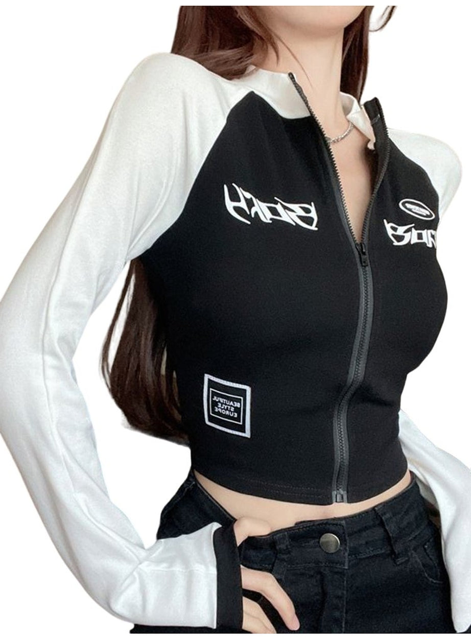 Y2k Acubi Long Sleeve Zip Up T-shirt