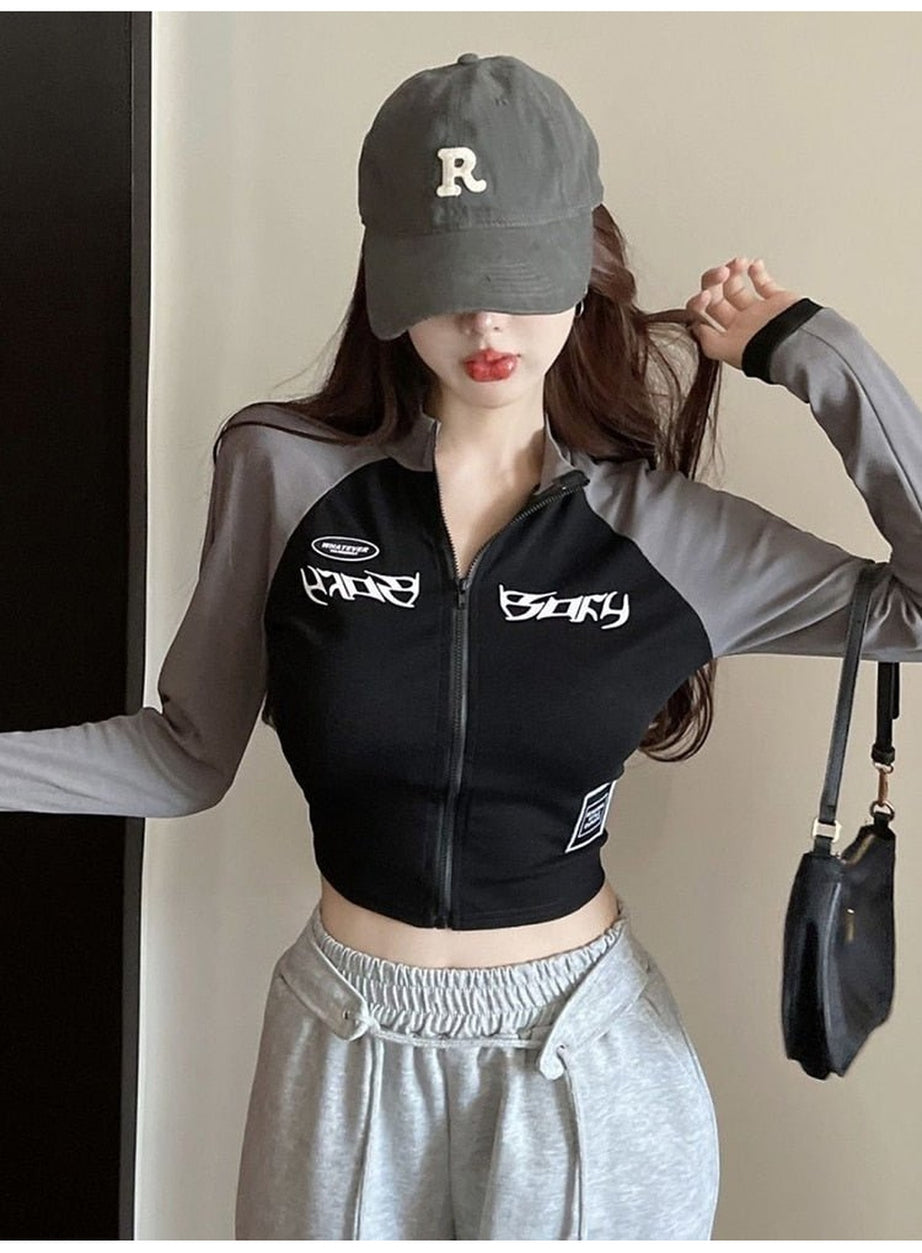 Y2k Acubi Long Sleeve Zip Up T-shirt