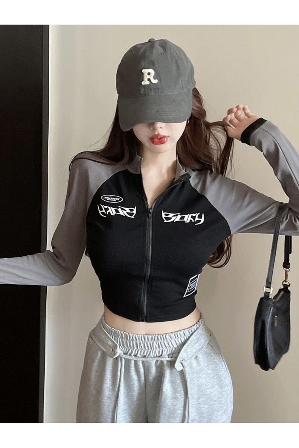 Y2k Acubi Long Sleeve Zip Up T-shirt