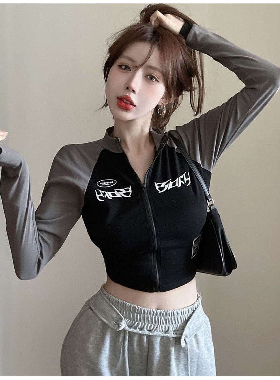 Y2k Acubi Long Sleeve Zip Up T-shirt