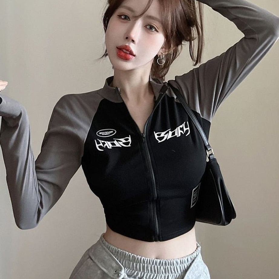 Y2k Acubi Long Sleeve Zip Up T-shirt