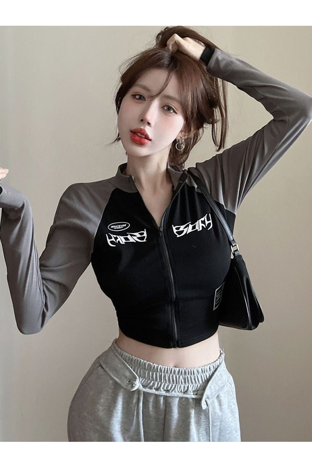 Y2k Acubi Long Sleeve Zip Up T-shirt