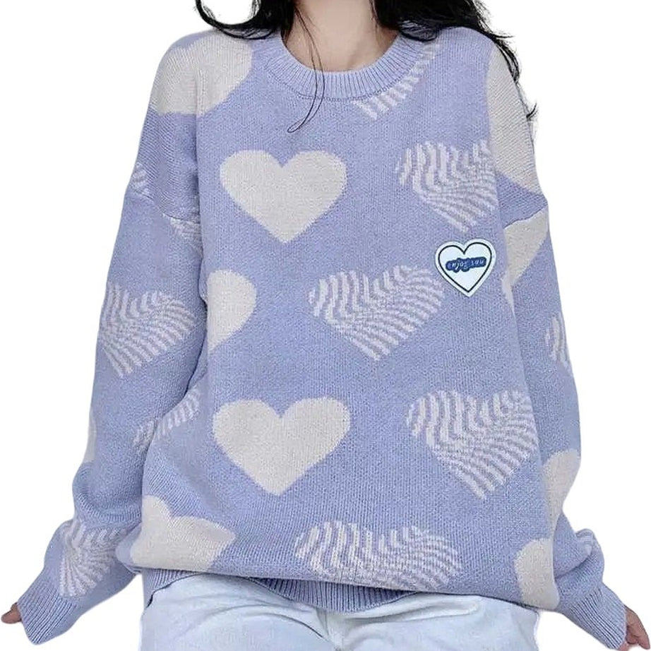 Y2k Lovely Heart Pastel Knit Sweater