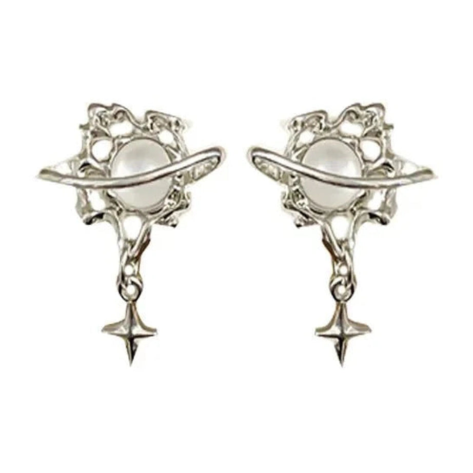 Y2k Lunar Elegance Pearl and Star Earrings