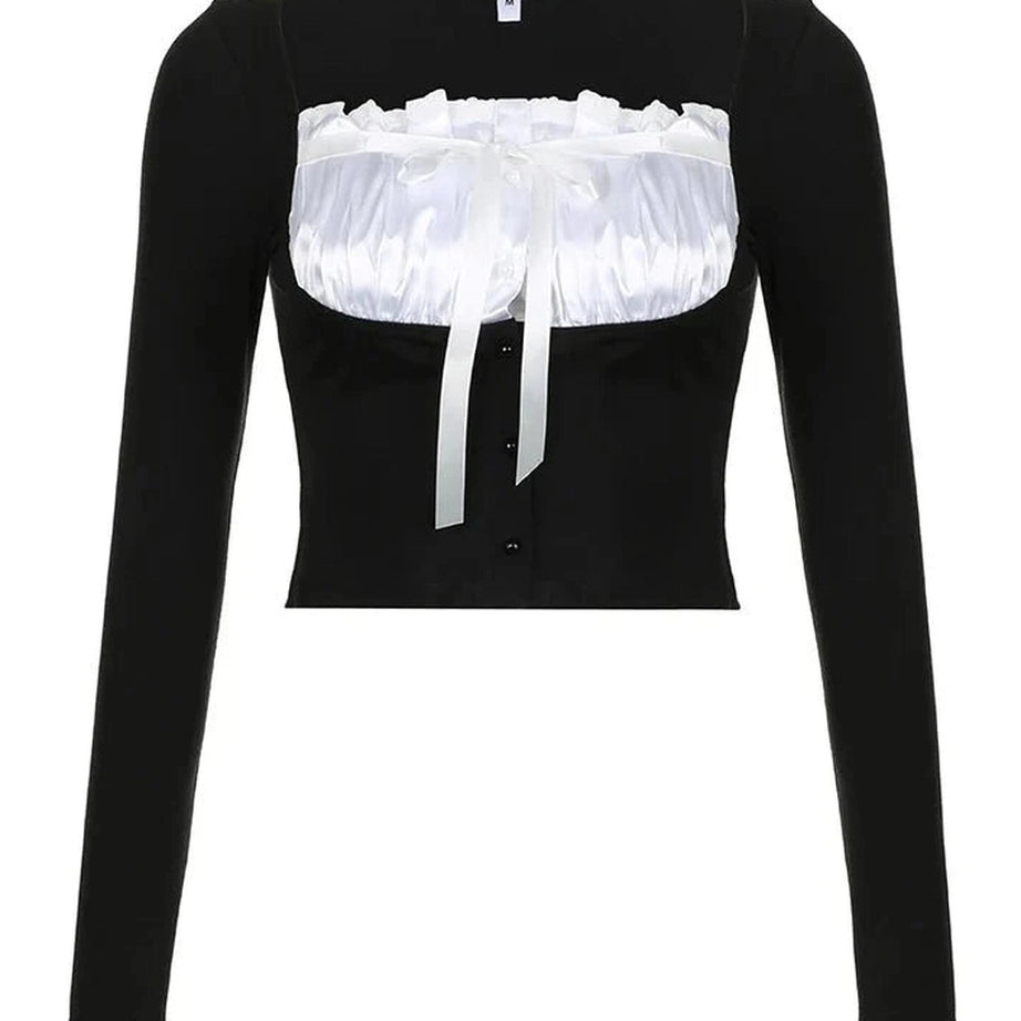 Y2k Maiden Noir Satin Bow Top