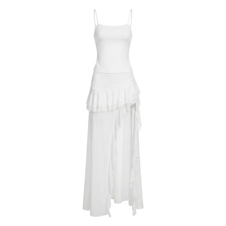 Glamour Y2K Ruffled Slit Maxi Dress