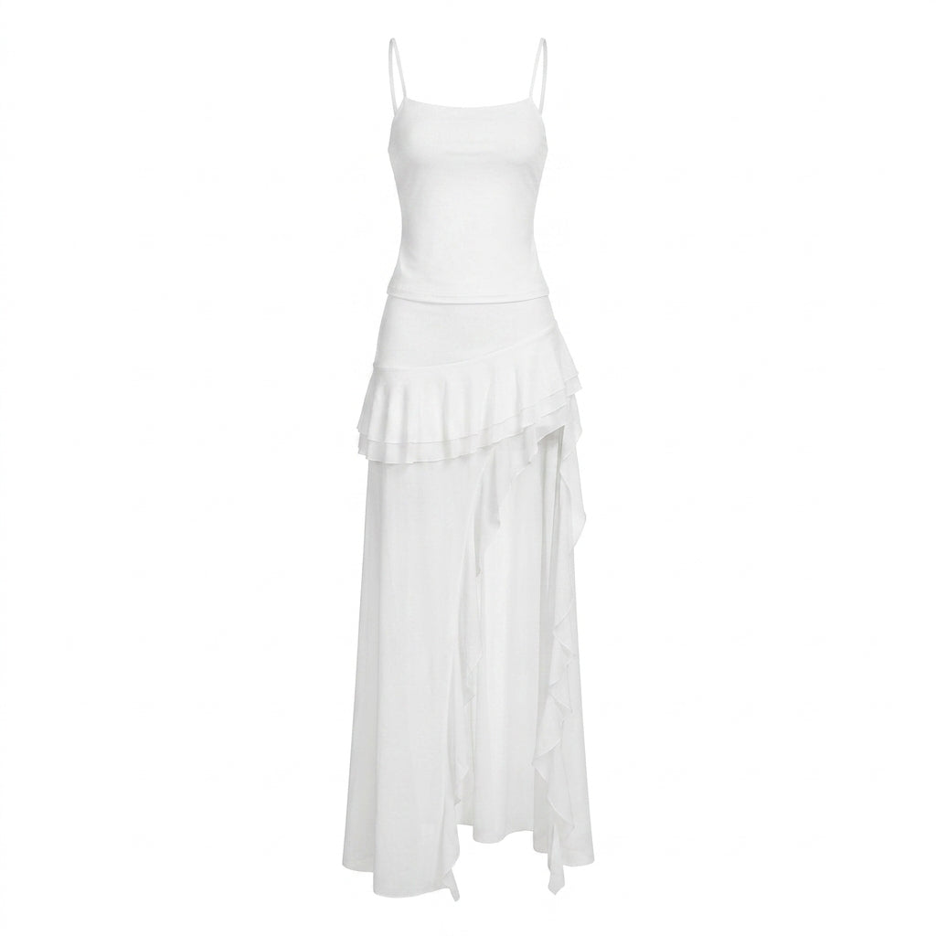 Glamour Y2K Ruffled Slit Maxi Dress