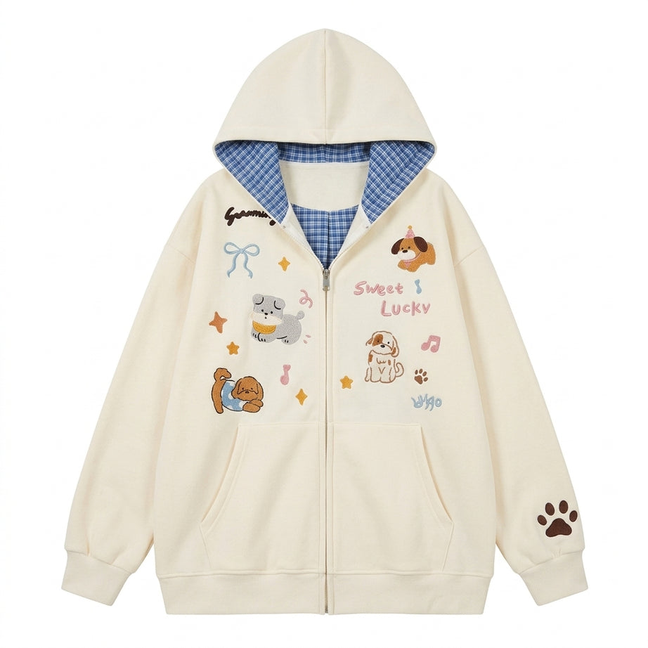 Y2k Embroidered Puppy Hoodie