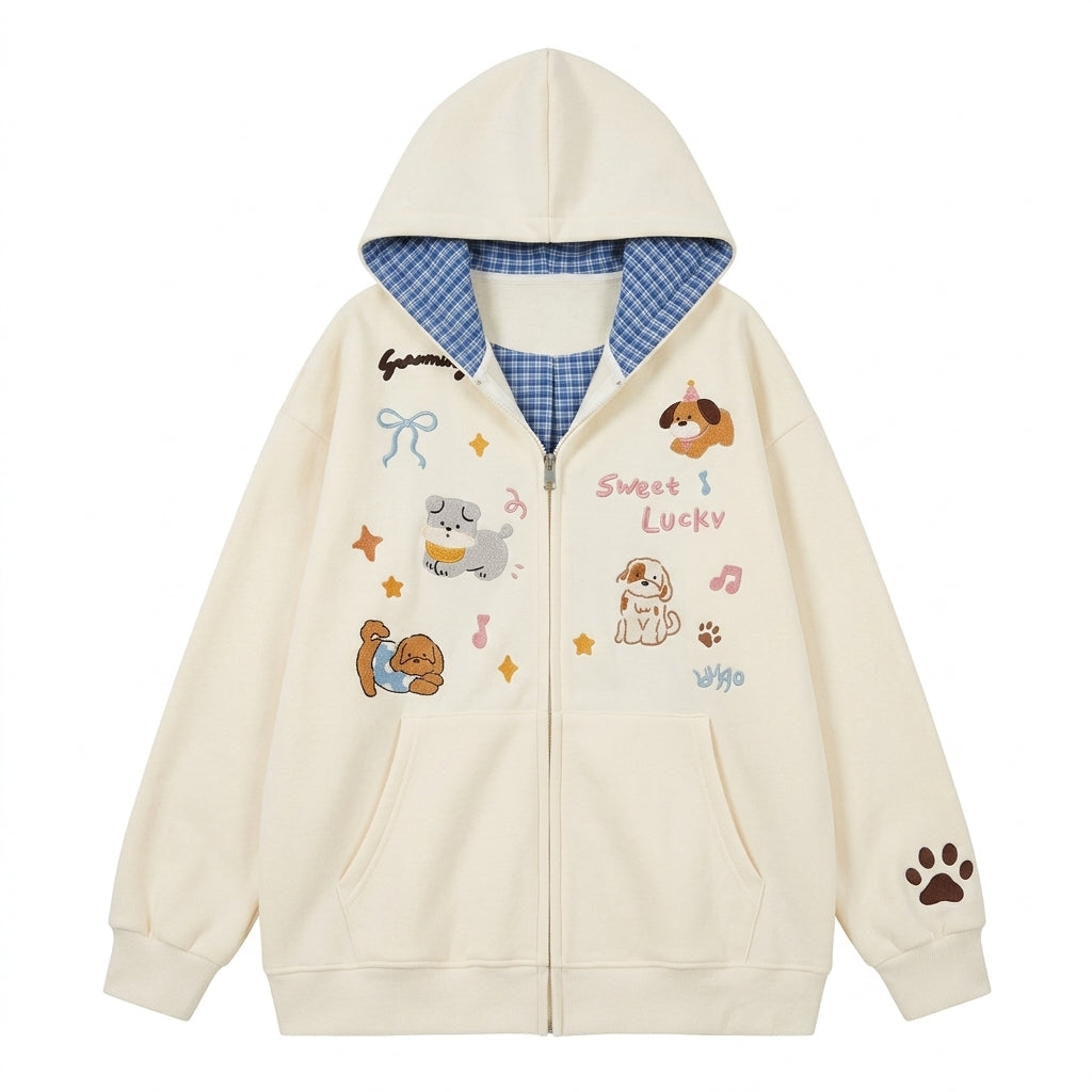 Y2k Embroidered Puppy Hoodie