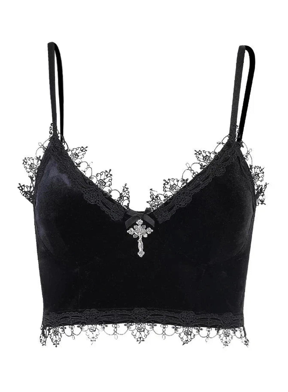 Y2k Mall Goth Velvet Crop Top