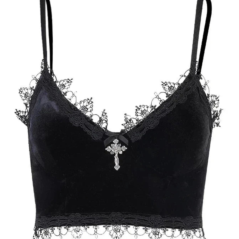 Y2k Mall Goth Velvet Crop Top