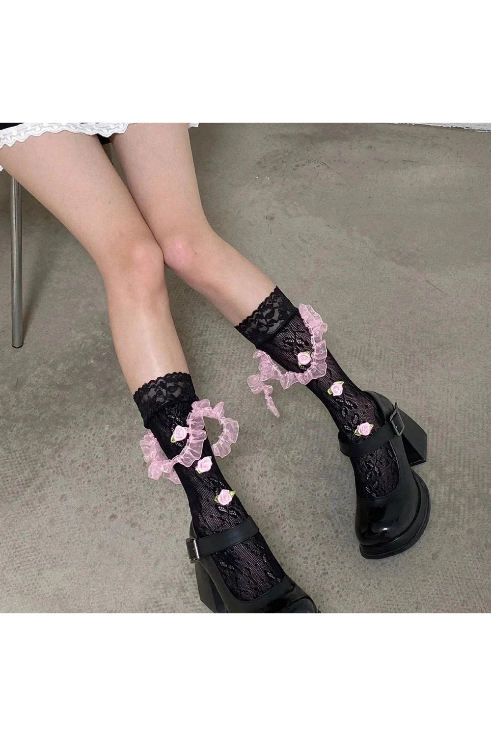 Y2k Medium Tube Rose Lace Socks