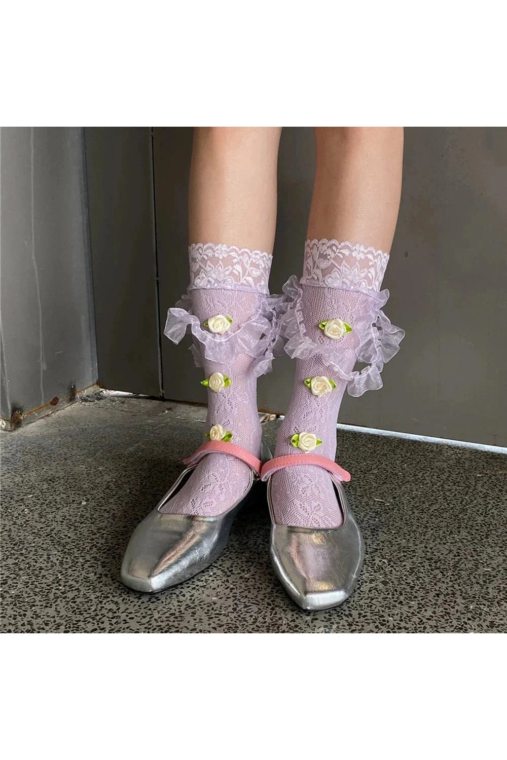 Y2k Medium Tube Rose Lace Socks